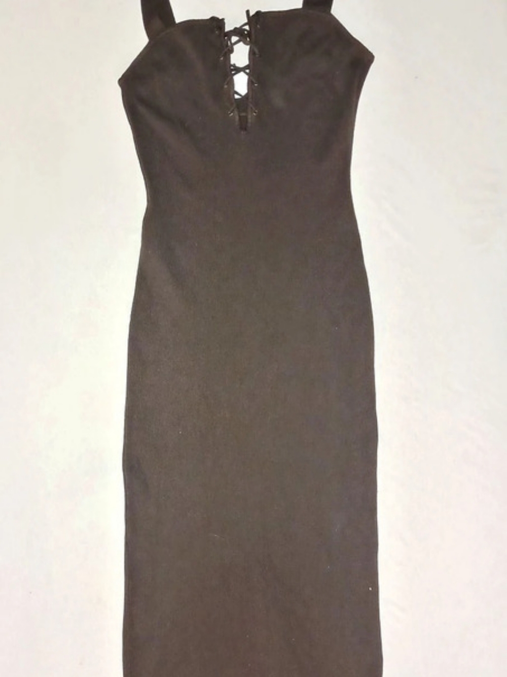 H&M Rib-Knit Lace-Up Midi Dress Brown Small